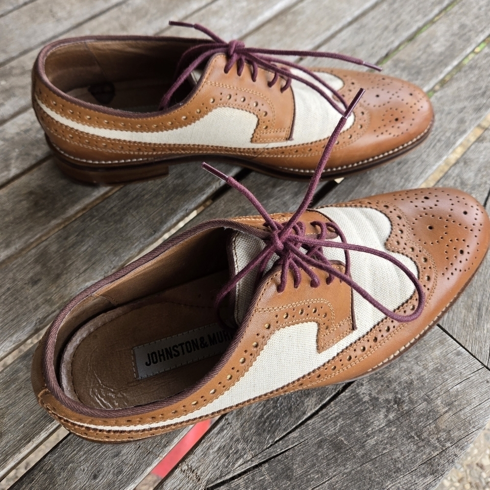 Johnston & Murphy Tan Calfskin Wingtip Shoes Good Condition Gently Used - Picture 3 of 8